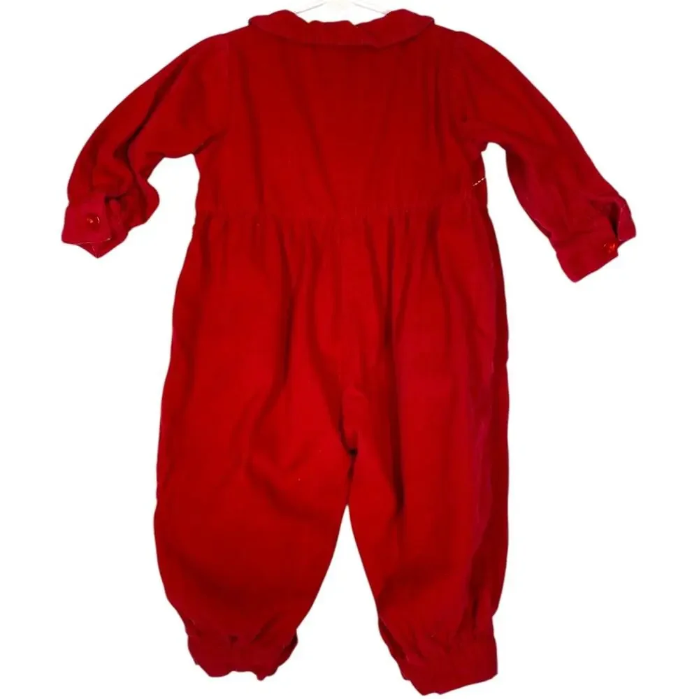 Cotton Kids 24 Mo Rust Orange Corduroy Fall Leaves Embroidered Snap One Piece - Picture 2 of 5